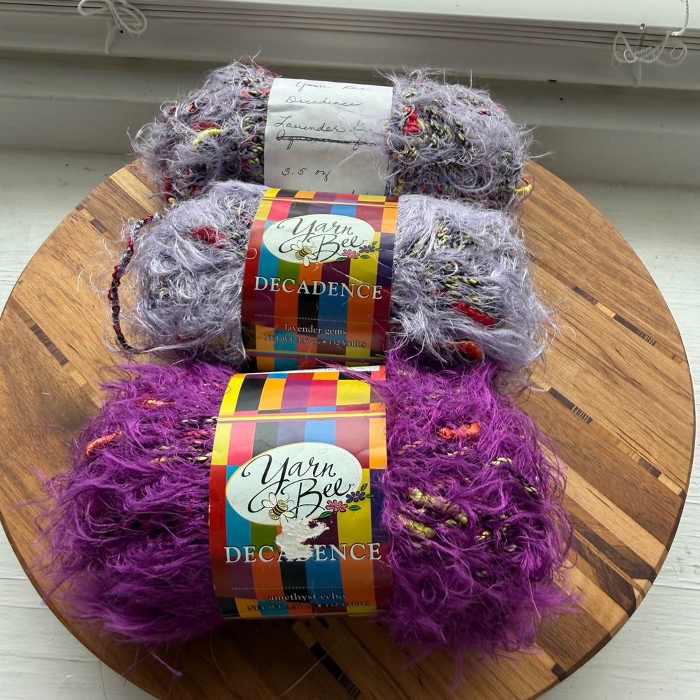 Yarn Bee Decadence Lavender Gems Amethyst Echo Eyelash Yarn Lot of 3 Italy
